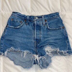 Levis Distressed Blue Denim Shorts